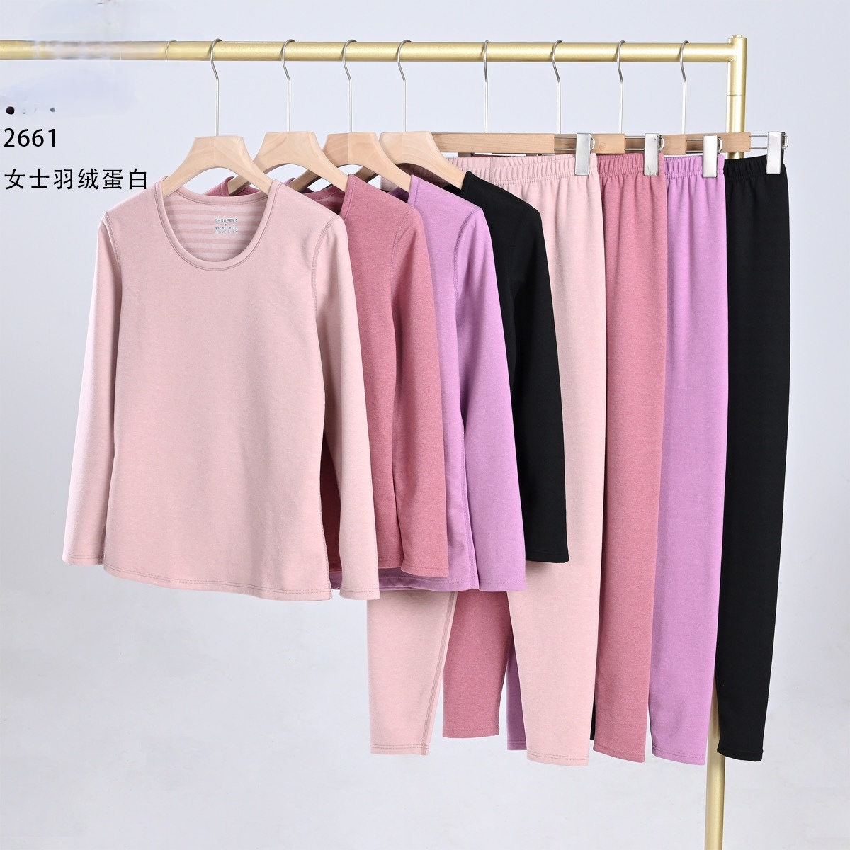 橙子童装 2661#女士彩条圆领保暖-套装