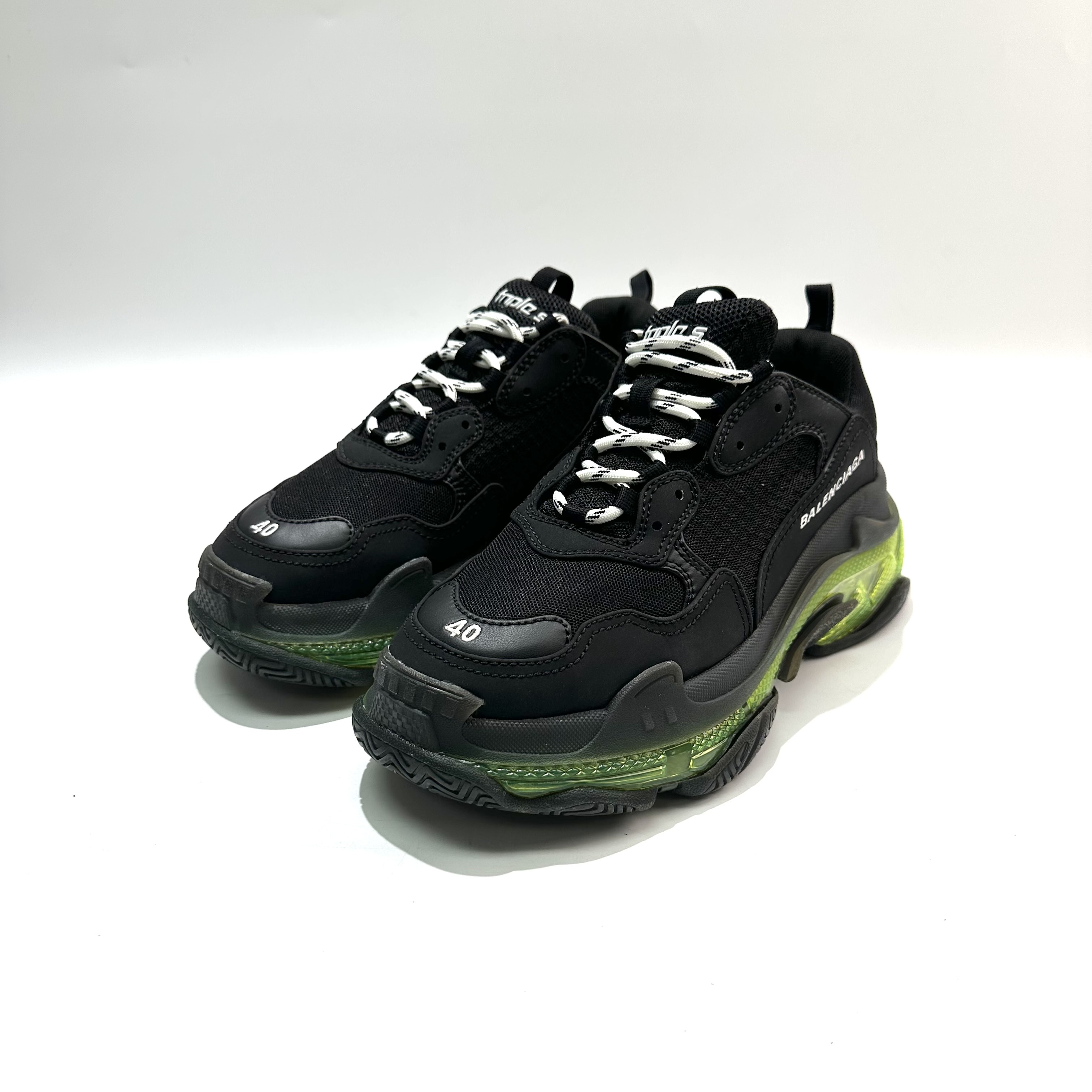 99新 Balenciaga/巴黎世家 40码 黑绿Triple S老爹鞋 SY0788