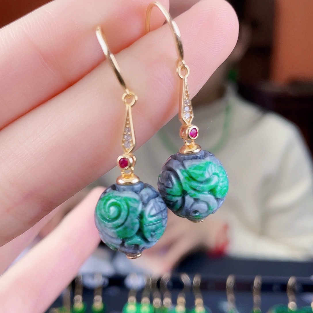 翡翠银S925镶嵌耳饰