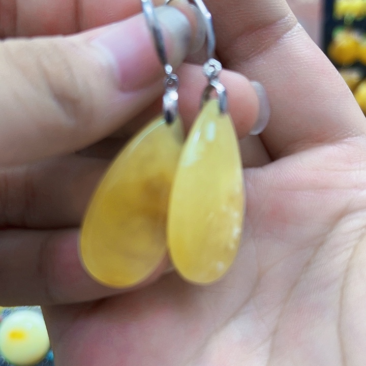 银S925镶嵌颈饰蜜蜡耳环