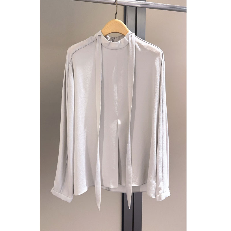 原单非市面货！GD意大利原厂月光灰真丝系带衬衫 C12