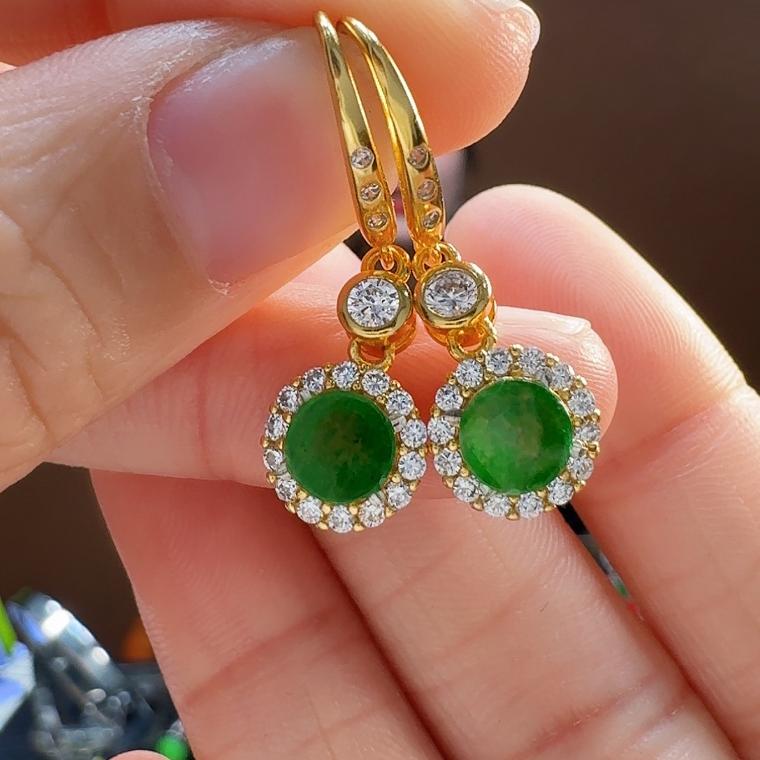 翡翠耳饰银S925镶嵌耳饰