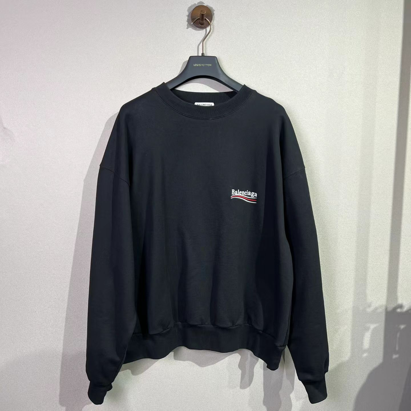 99新 Balenciaga/巴黎世家 可乐海浪刺绣logo卫衣黑色 尺码：L