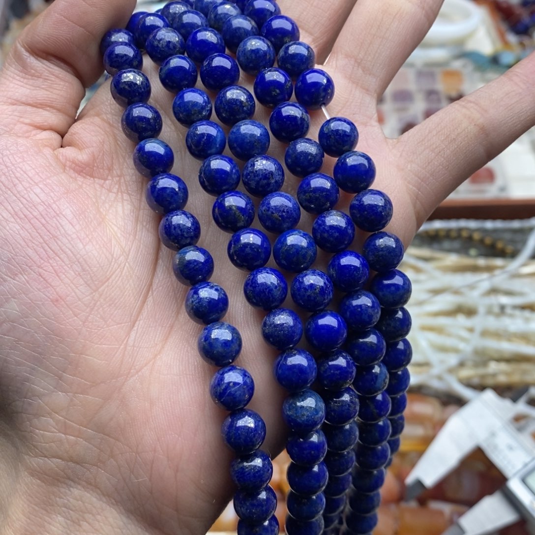 玛瑙/玉髓未镶嵌珠宝半成品一条天然8.5mm青金石圆珠