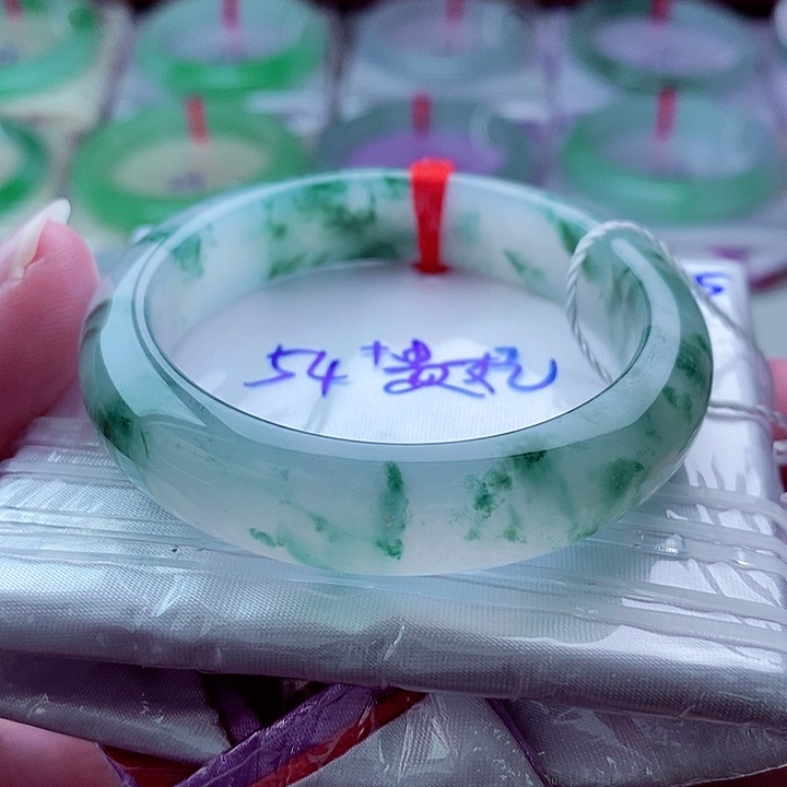 翡翠未镶嵌手镯465水墨丹青冰透冰胶起光意境飘花