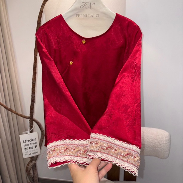 “花有约”上衣 新中式刺绣圆领斜襟衬衫四季薄款百搭内搭