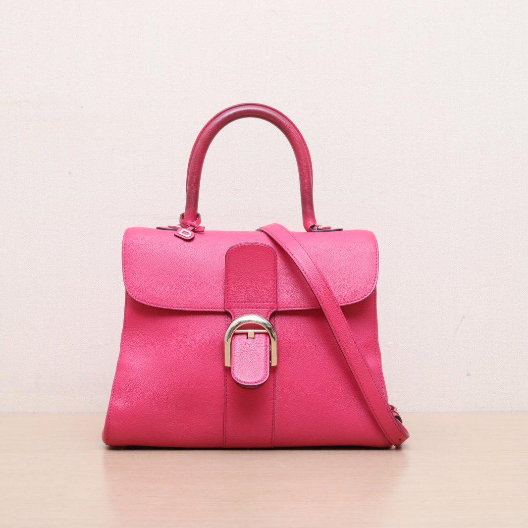 95新 Delvaux/德尔沃 攀攀 Brillant MM 中号 29 玫红 皮革C 金扣
