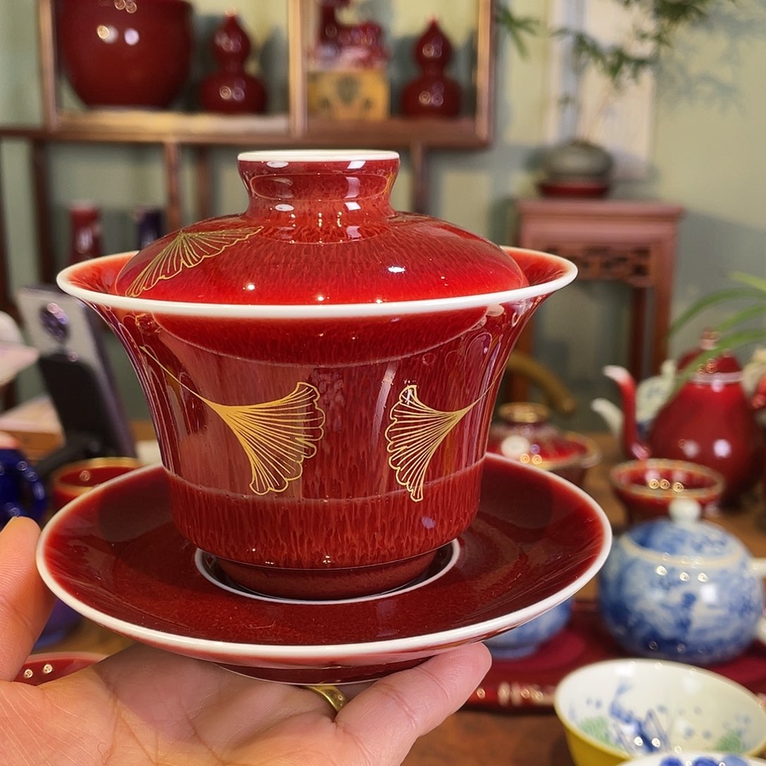 龙***e清欢雅玩原矿郎红福利盖碗