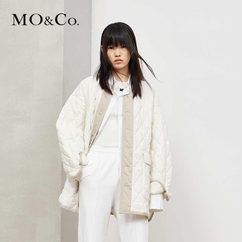 MOCO秋季菱格纹宽松廓形工装风棉服外套MBC3COTT17