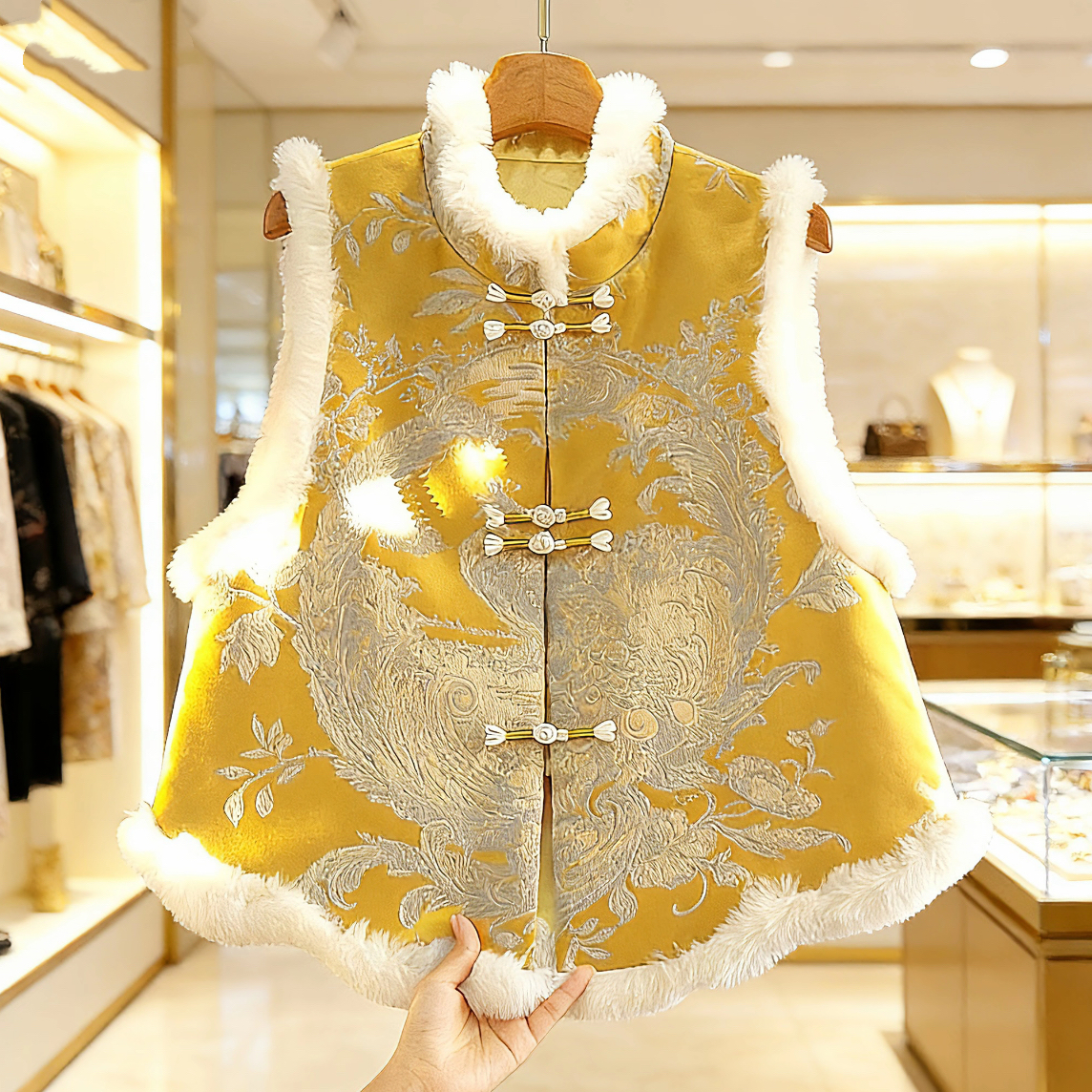 D999-3267【金雀】新中式贵气金色老钱风马甲秋冬加棉加厚马夹上衣