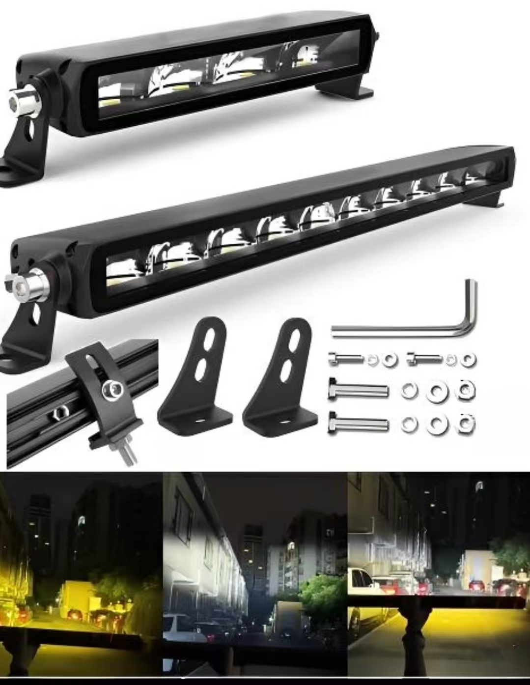 超薄发光双色黄白远光汽车LED长条射灯适用于越野车汽车车顶前杠