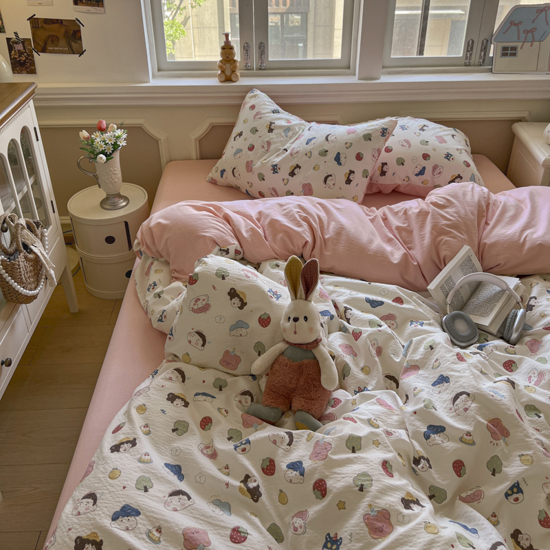 【水洗棉双层纱】2025新款云感提花印花可爱四季可拆洗四件套二代