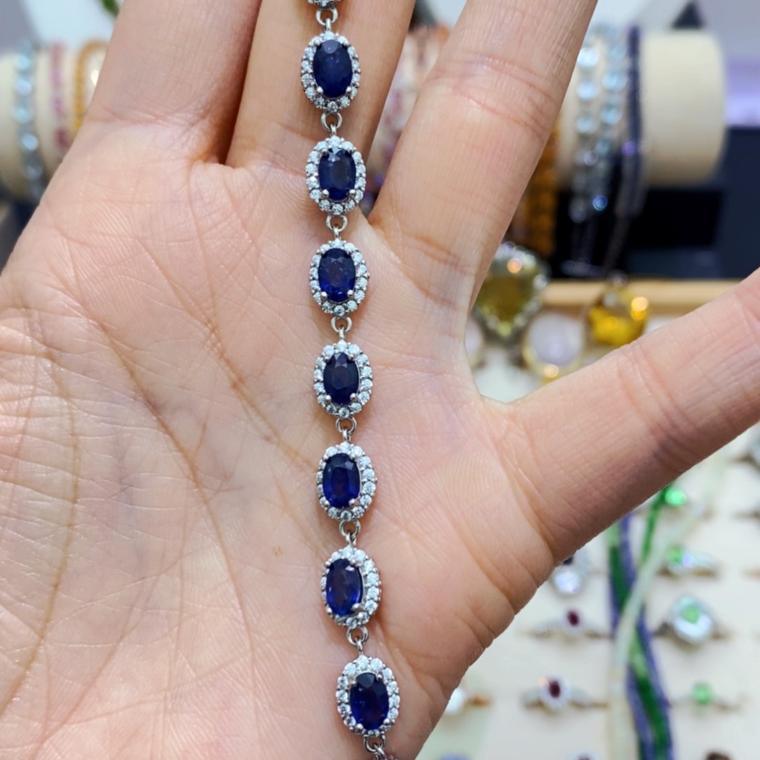 蓝宝石手链银S925镶嵌