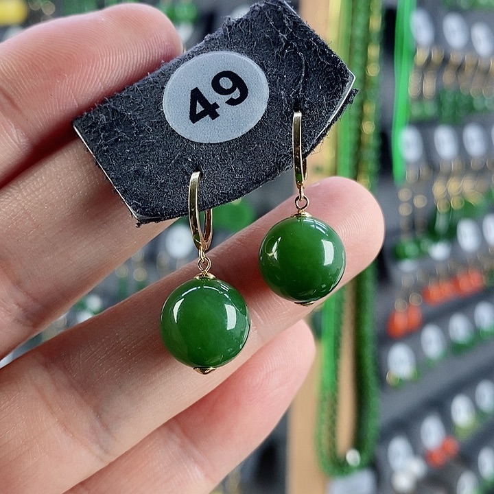 和田玉耳饰18K金镶嵌