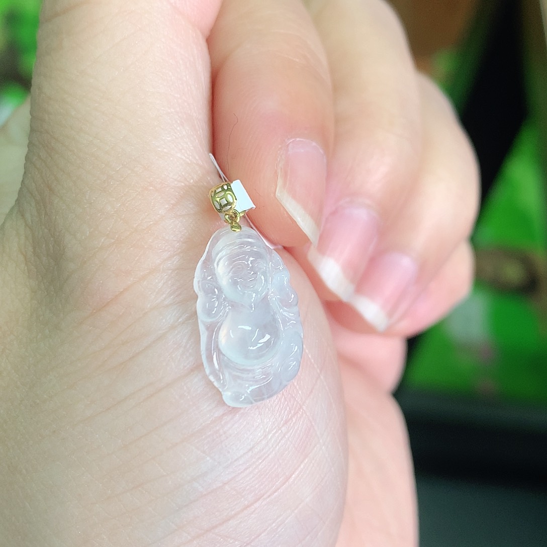 翡翠颈饰18K金镶嵌高冰小财神爷15*10*3.9