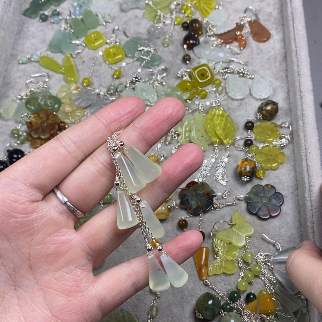 蛇纹石玉未镶嵌挂件耳饰耳环项链