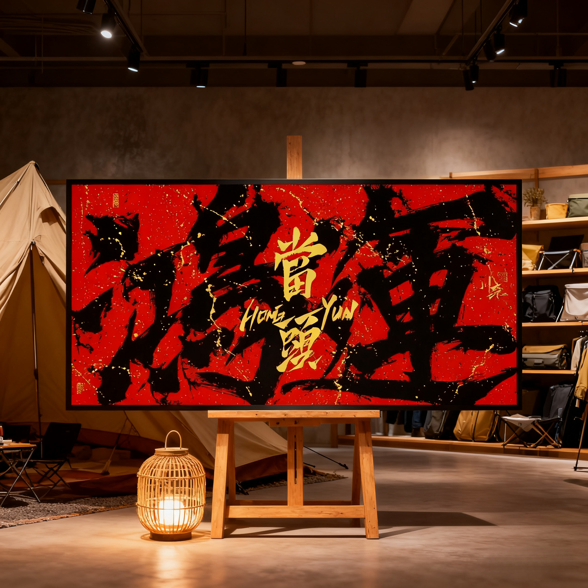 鸿运当头挂画成品视频同款书法潮流文案国风手写卧室背景墙装饰画