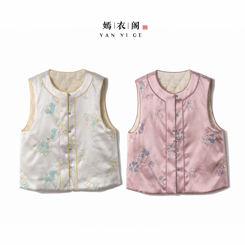 【冬禧】冬季2025新款新中式上衣女装加棉加厚宽松国风提花显瘦马甲