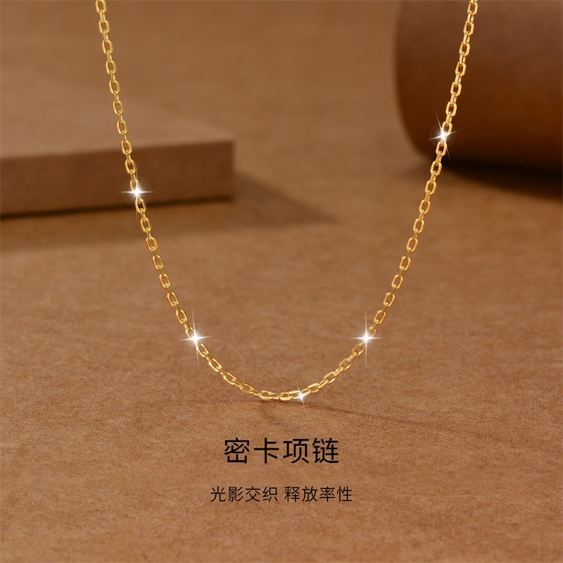 【瑞梦缘】PT990铂金黄项链密卡链女款素链高级锁骨链足铂项链HS002