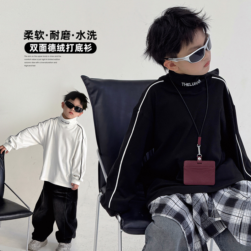 KN25A48 儿童装男童冬季德绒保暖打底衫中大童秋冬款男孩加绒卫衣