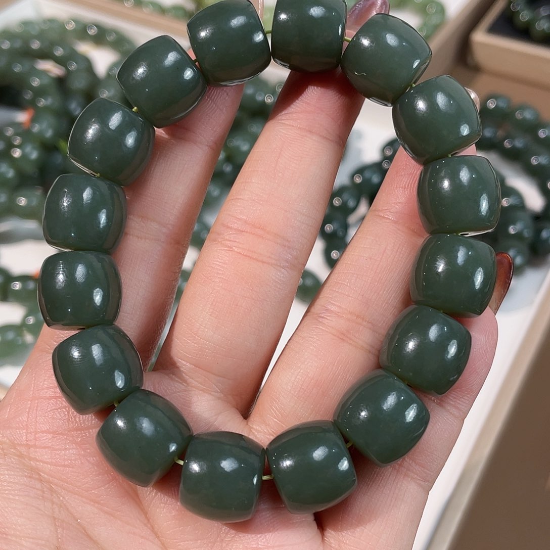 和田玉手链未镶嵌新疆且末瓷蓝  14特细 