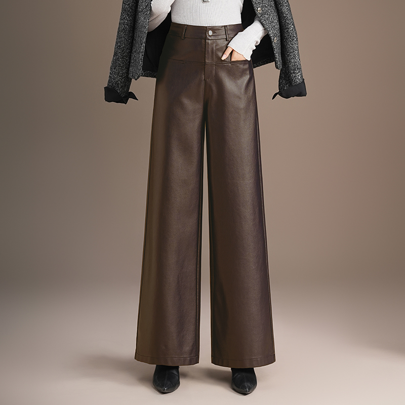 时髦pu皮裤显瘦窄版阔腿2025年秋冬休闲中长遮肚子百搭直筒裤子女