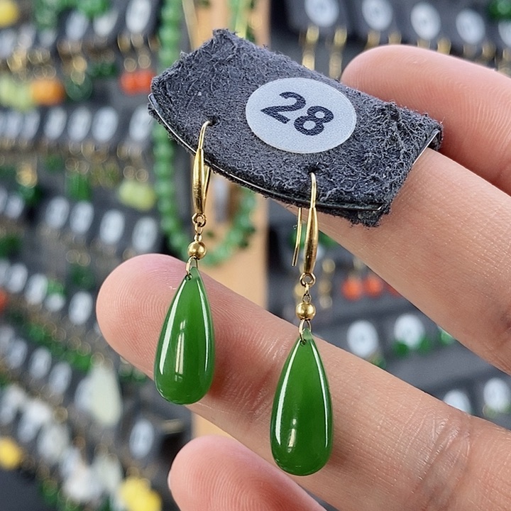 和田玉耳饰18K金镶嵌