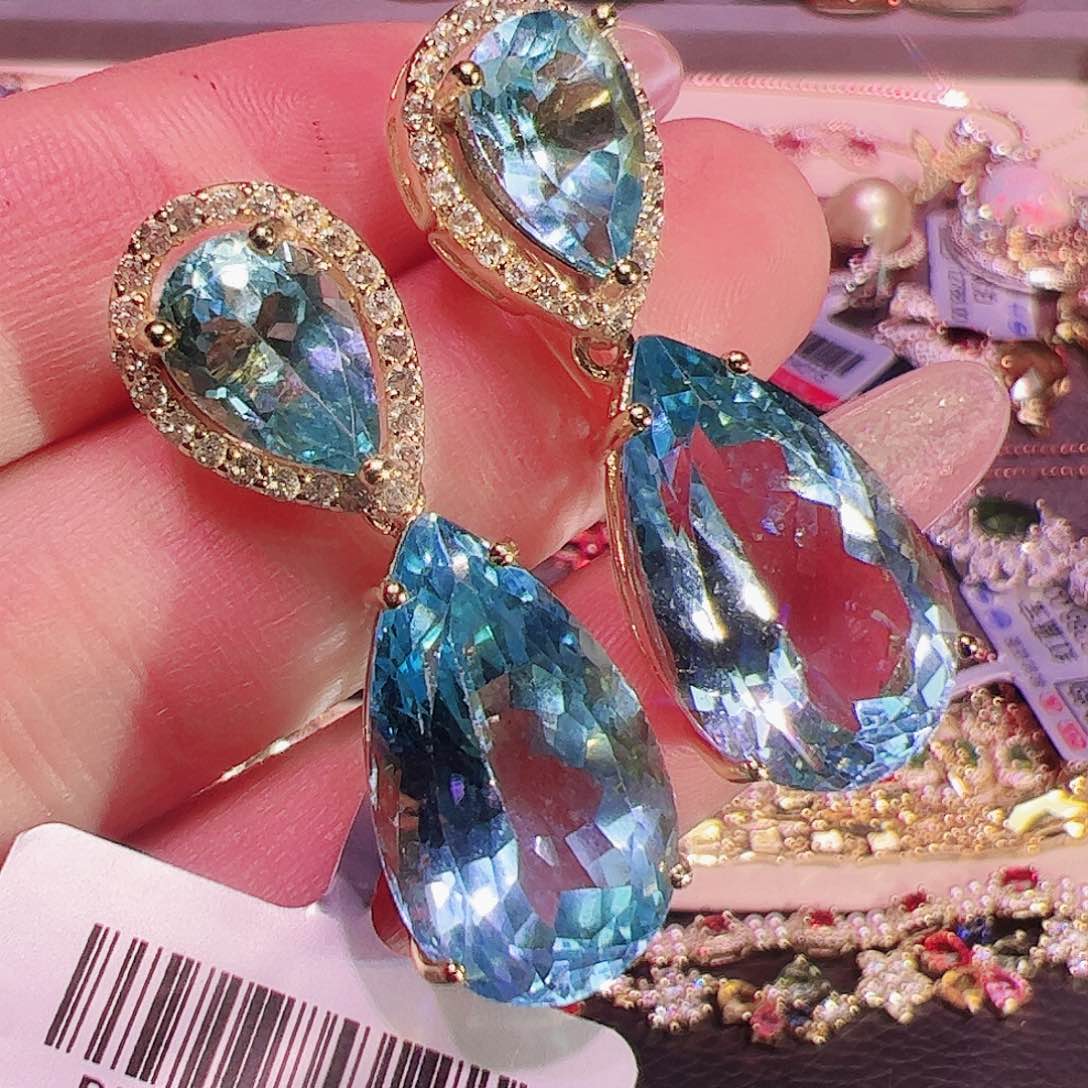 托帕石耳钉银S925镶嵌