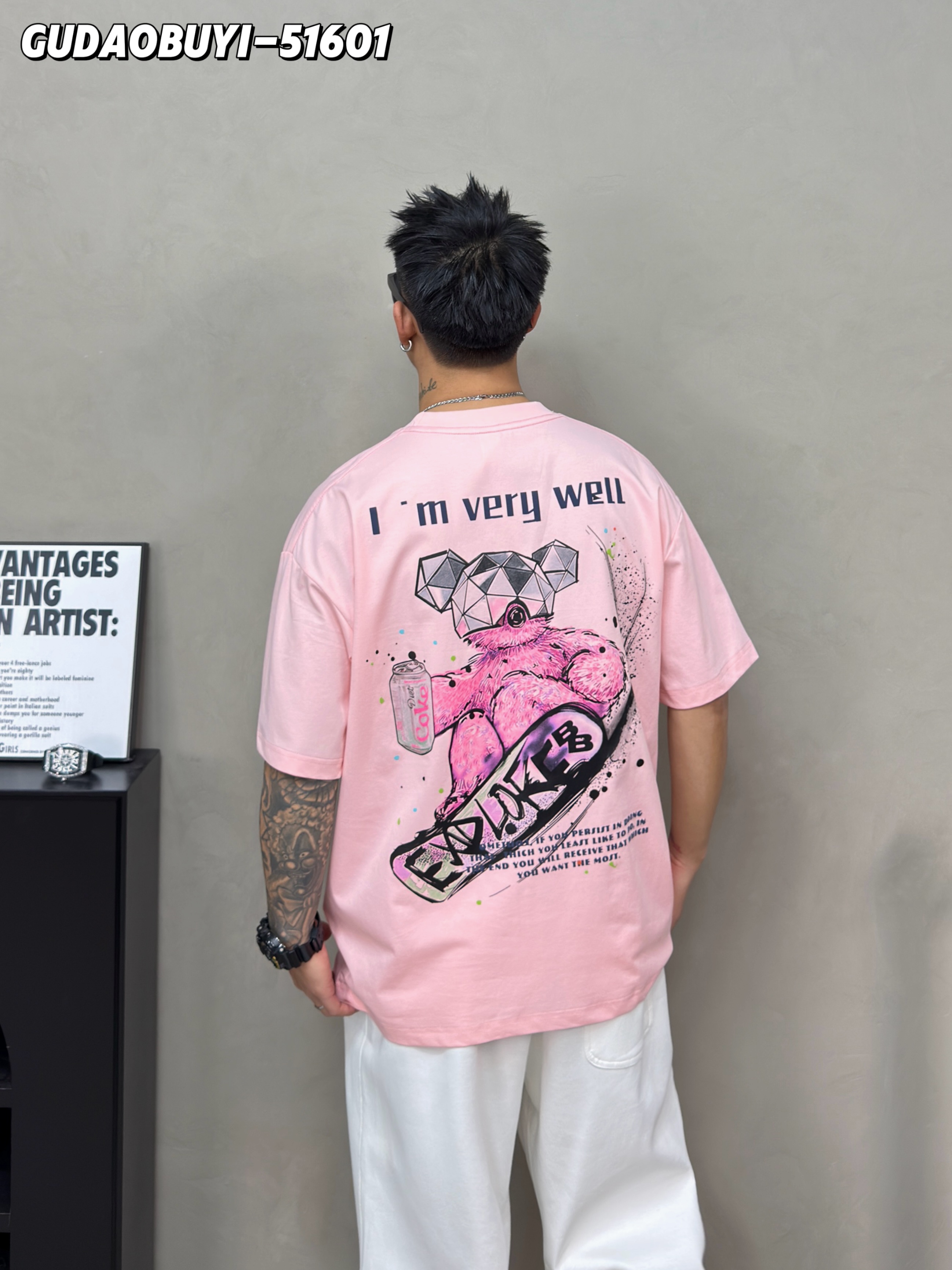 【夏季】新款男女同款时尚蒙面滑板熊短袖T恤51601