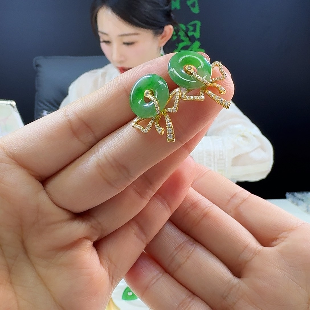 翡翠耳饰18K金镶嵌简*18k镶嵌
