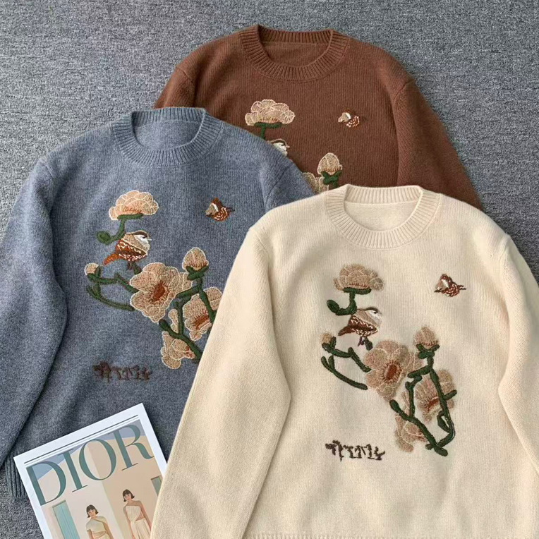 纯羊绒重工提花宽松针织时尚