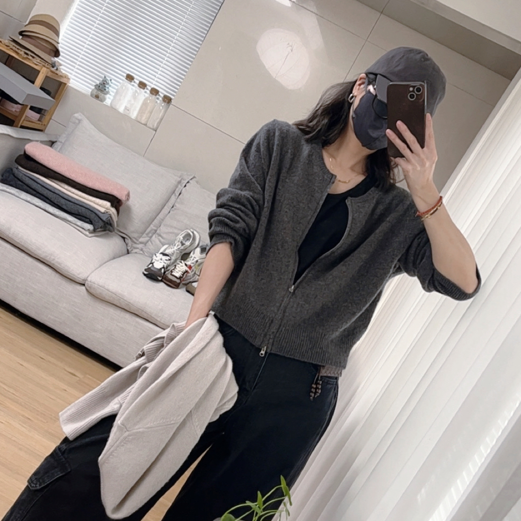 她家现货韩版休闲时尚百搭全羊毛拉链复古款开衫