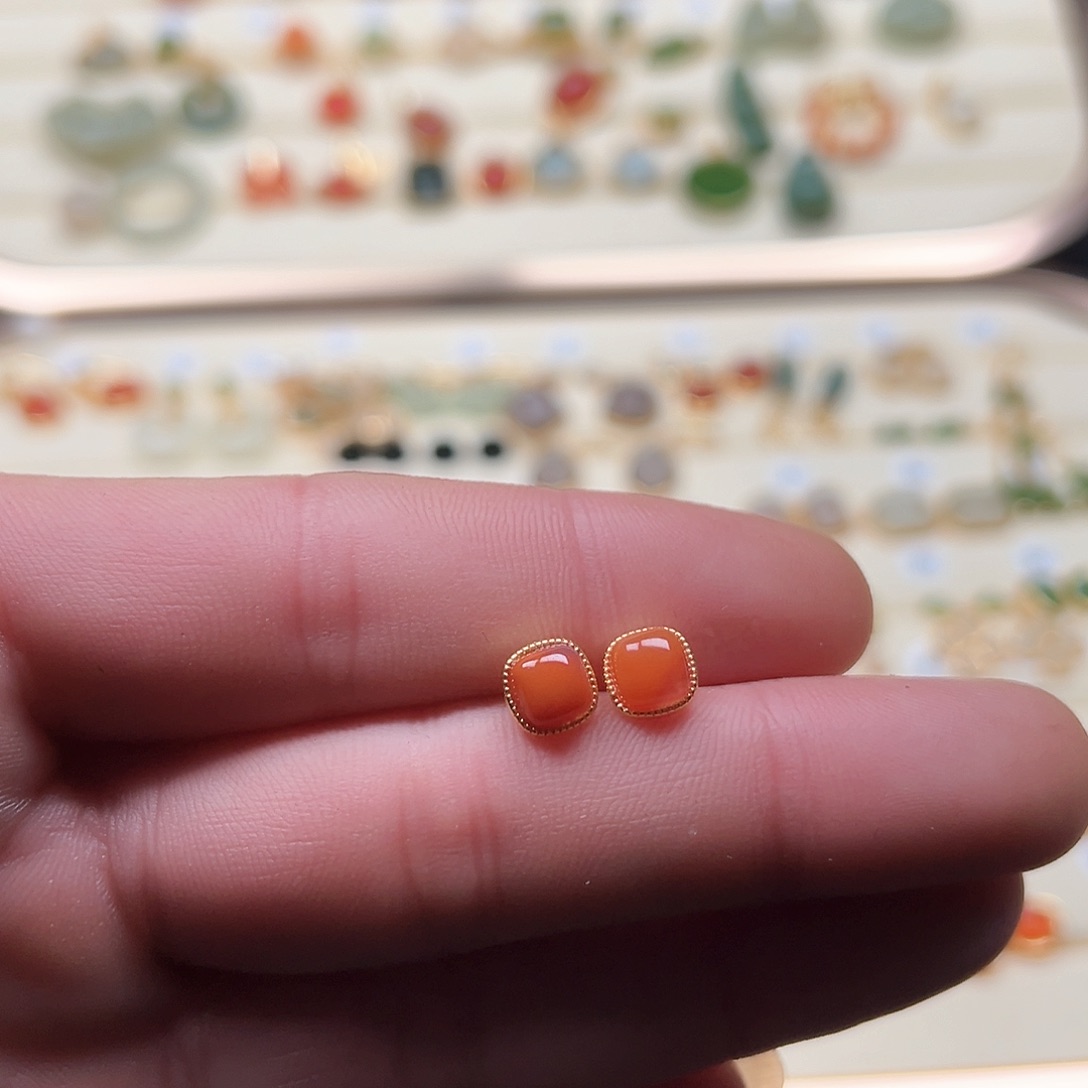 南红玛瑙耳饰银S925镶嵌