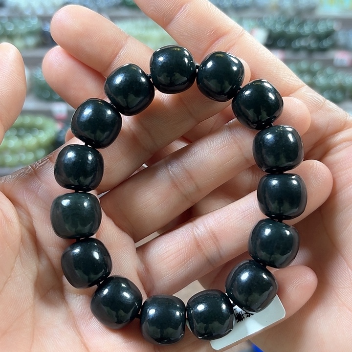 和田玉手链未镶嵌新疆黑青老型卡15