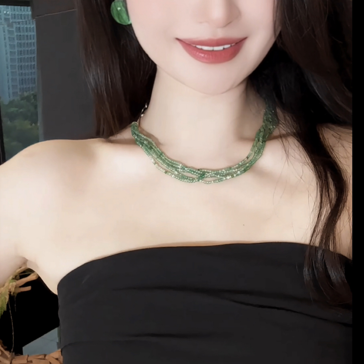 铜合金仿水晶项链 【芳菲】混色石串珠锁骨链