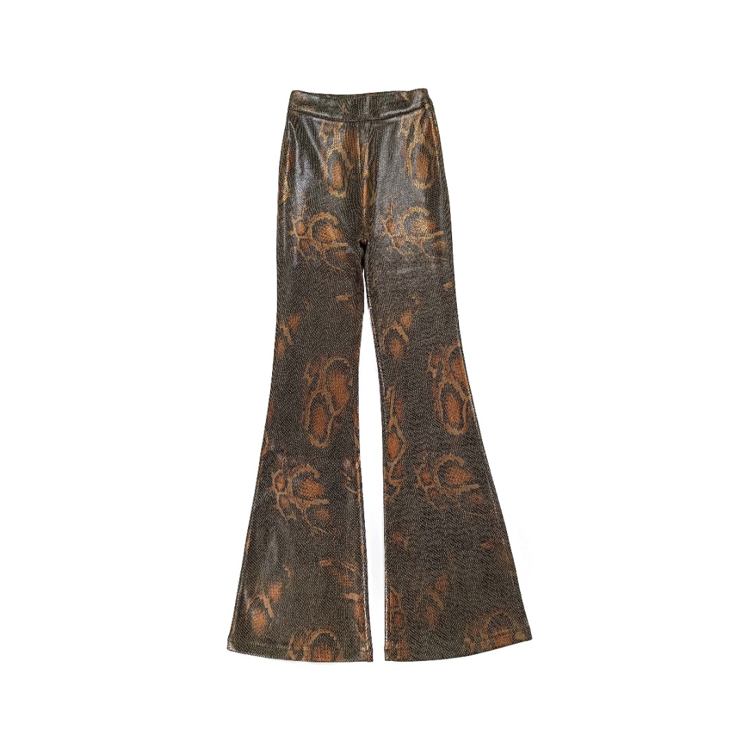 【孤品不退不换】军绿色大蛇纹雪花绒微喇叭裤【336】46-3