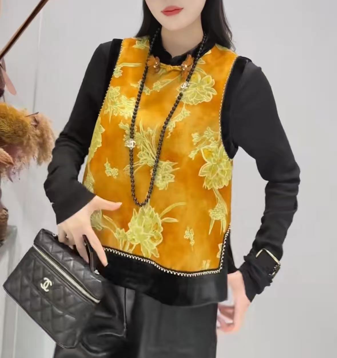 25091 真丝桑蚕丝提花秋季圆领马夹秋冬网红百搭中国风