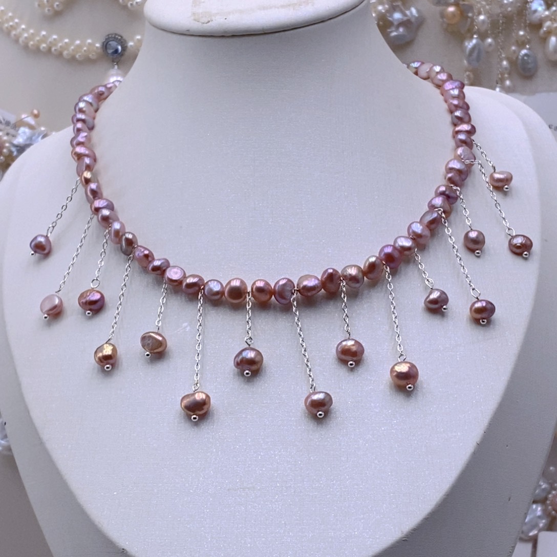 银S925镶嵌耳饰淡水珍珠项链