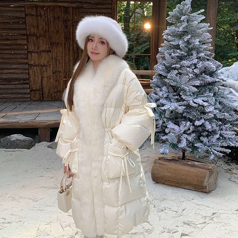 冰冰来了【奶球泡芙】轻奢狐狸毛领羽绒服系带白鸭绒外套25561