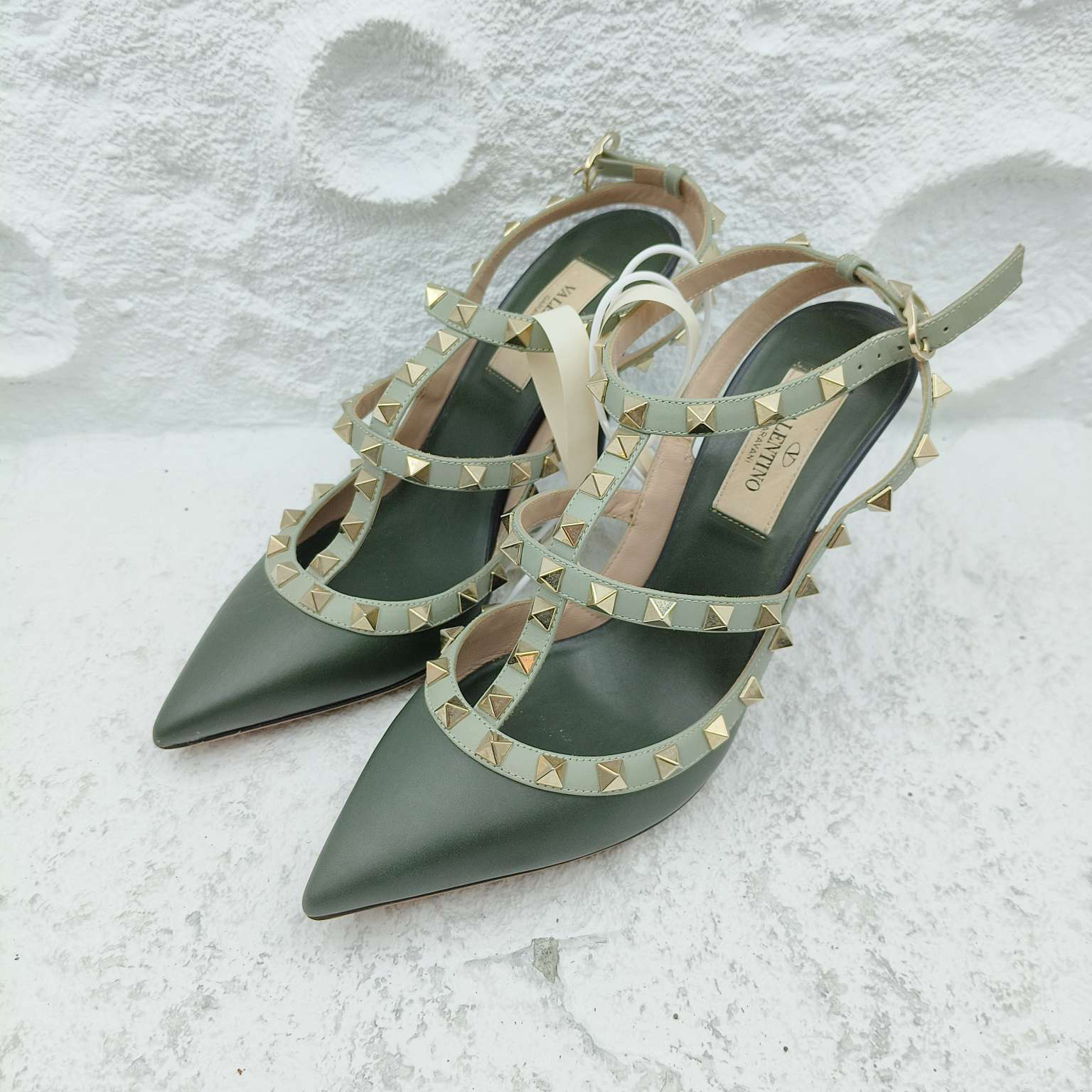 99新 Valentino/华伦天奴 华伦天奴/36.5码/绿色双环高跟鞋