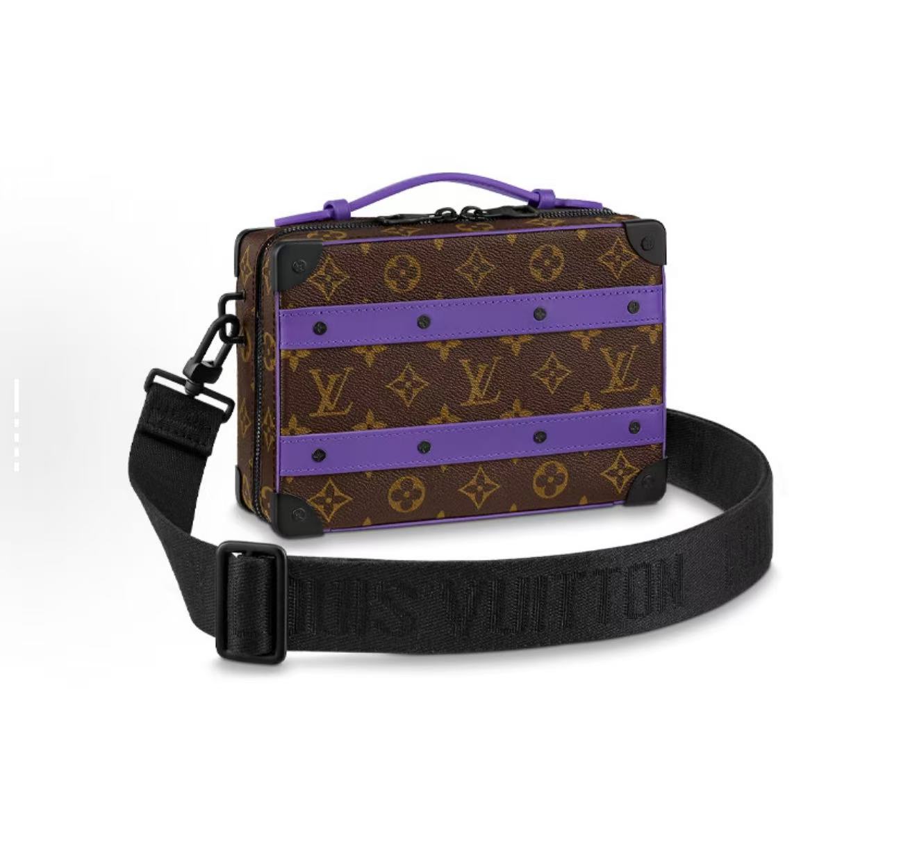 99新 LouisVuitton/路易威登 handle trunk紫配皮拼棕老花斜挎包