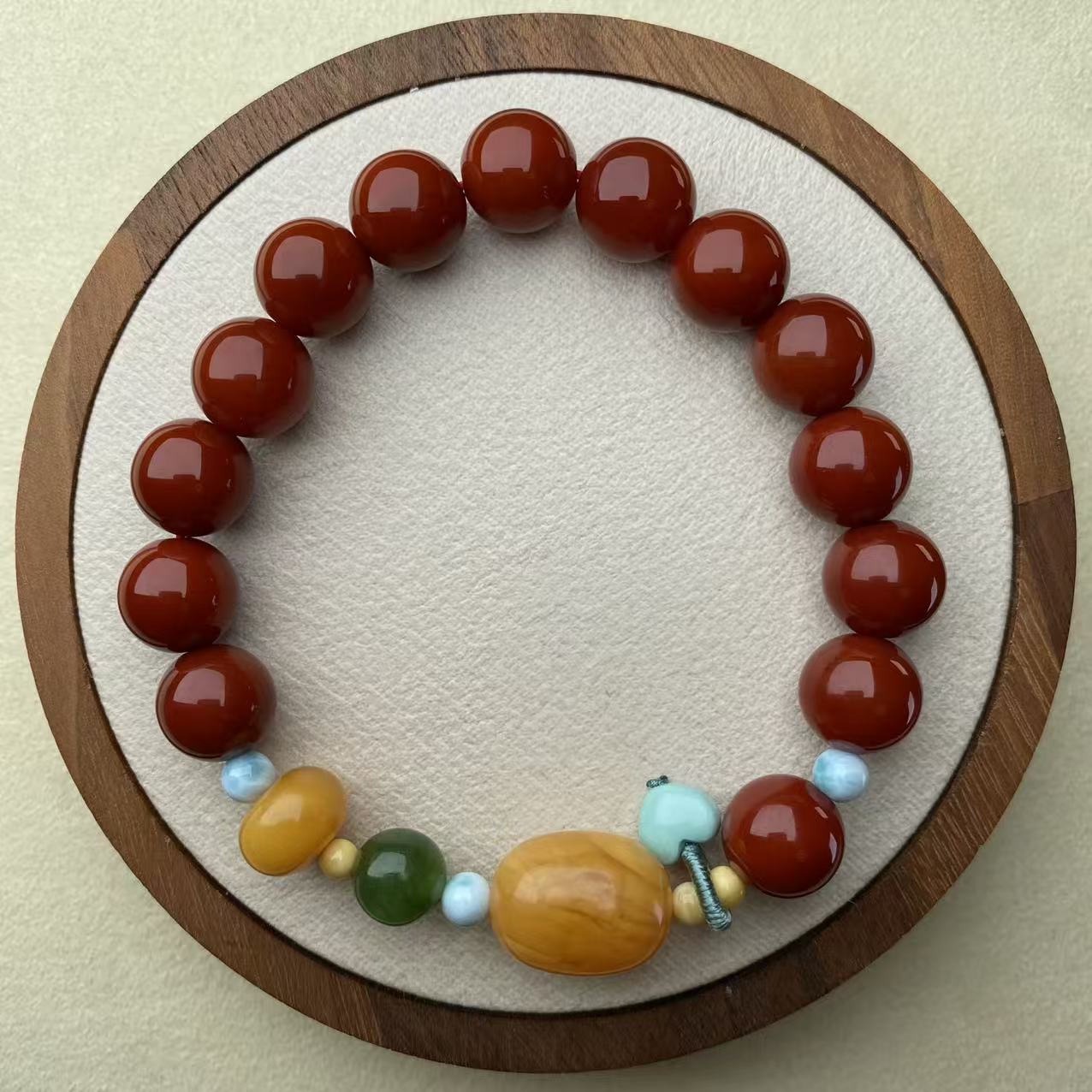 满色满肉单圈柿子红南红手链收藏级瓦西原矿N010Z