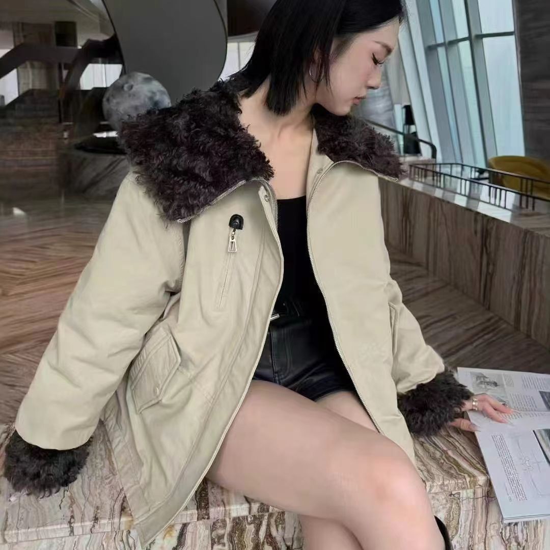 新款大码A29韩系纯色系毛领拼接长袖保暖棉显瘦遮肉外套
