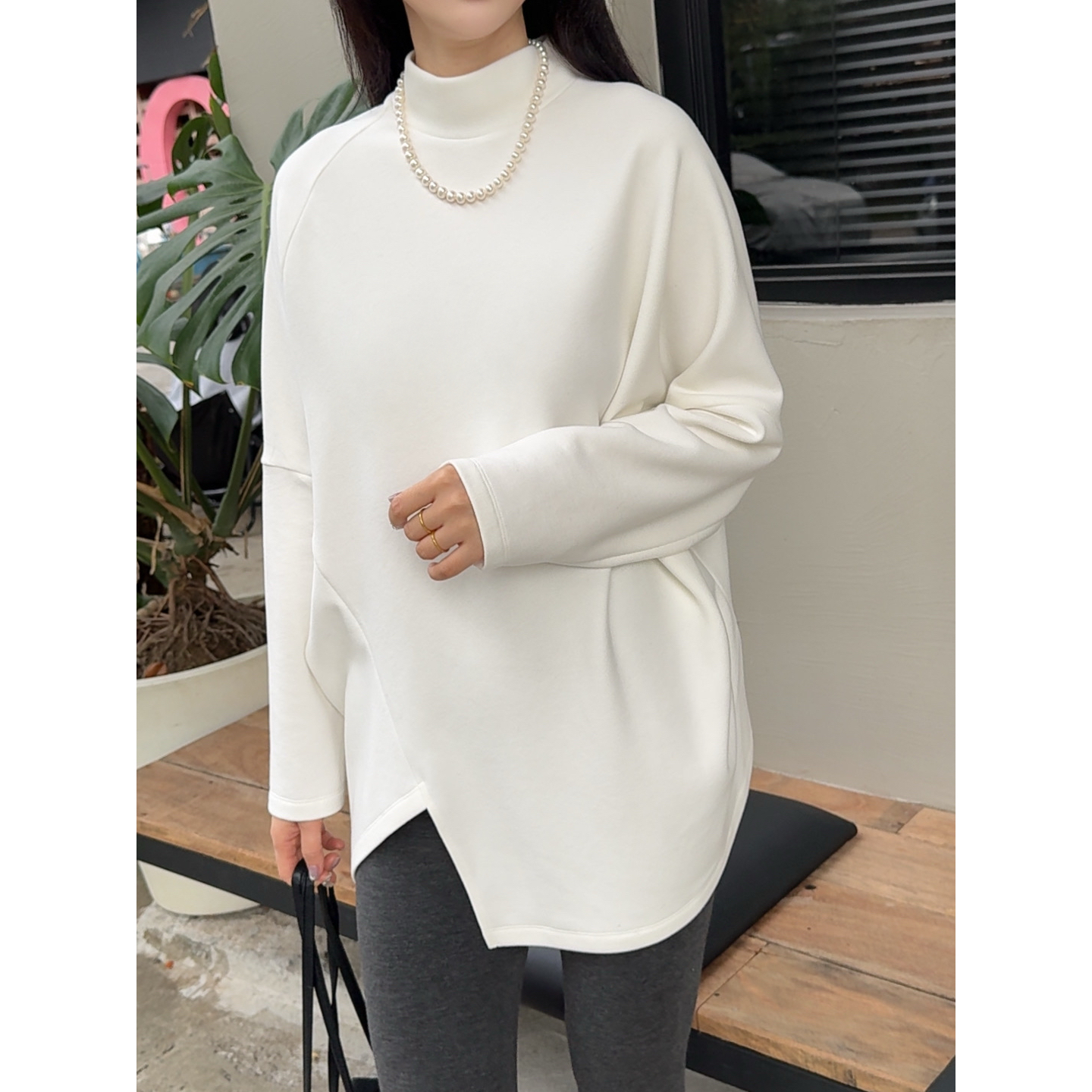 双面德绒冬季圆领不规则开叉蝙蝠袖保暖宽松打底衫TX072FF