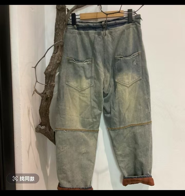 水洗中腰长裤牛仔裤百搭宽松复古直筒九分裤