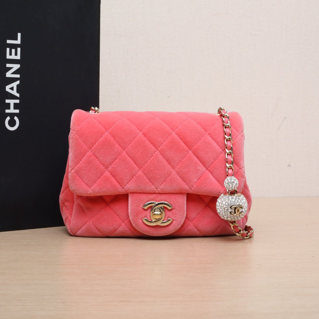 99新 Chanel/香奈儿 小花Jerry活动20ACF口盖包 方胖 粉红色30开 