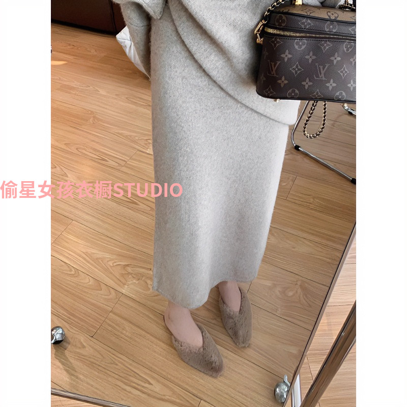 软糯针织裙秋冬女半身裙直筒裙百搭显瘦毛线裙中长款H裙休闲长裙