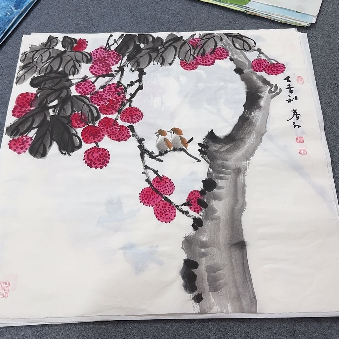 国画尺寸70X70手绘作品 