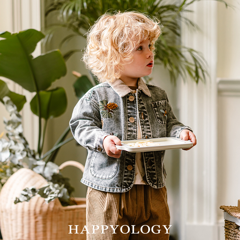 Happyology英国儿童秋冬新款牛仔外套绣花上衣男童童装女童外套
