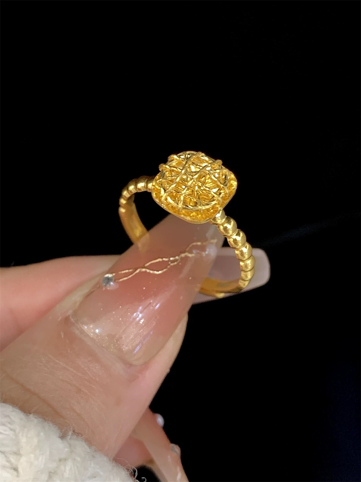 合金戒指 镂空拉丝小方糖戒指女轻奢高级款小众设计款